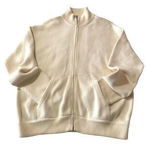 Polo by Ralph Lauren Classic Cream Cowl Neck Cotton Knit Zip Up Cardigan LARGE